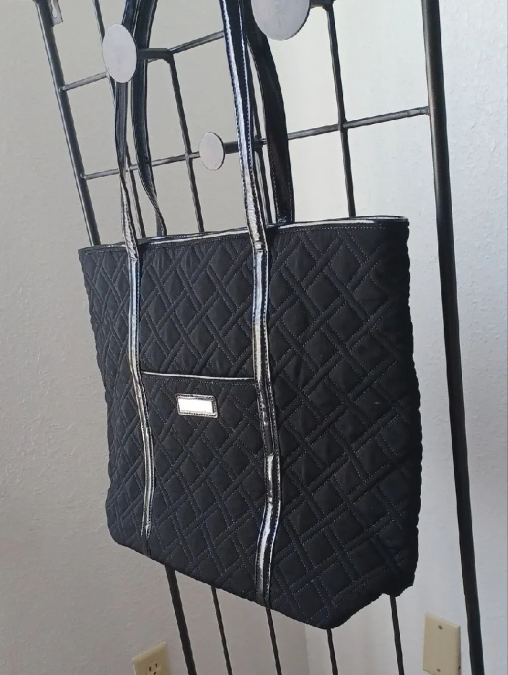 Vera Bradley Black Quilted Tote Bag with Patent Trim